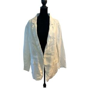 H Halston 100% linen Single Breasted lined Blazer White Size xtra Large